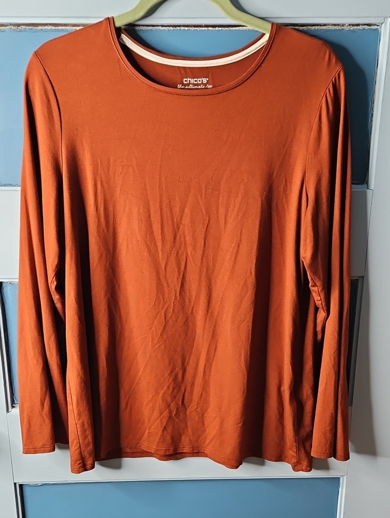 Chico's Women's Long Sleeve Crewneck Ultimate Tee- Rust Orange Large